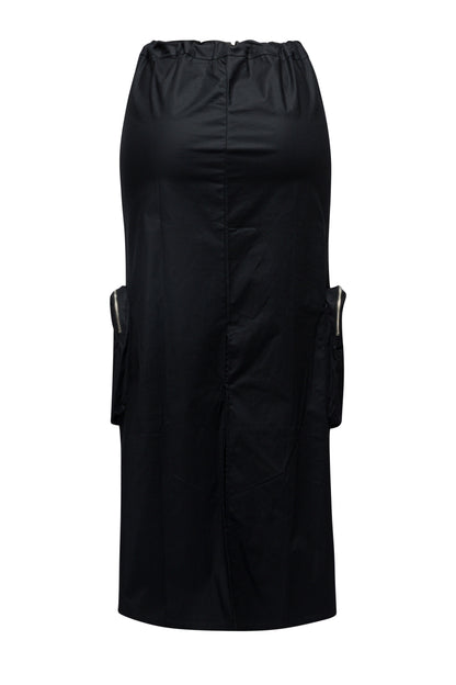 Side zippered pocket maxi cargo skirt