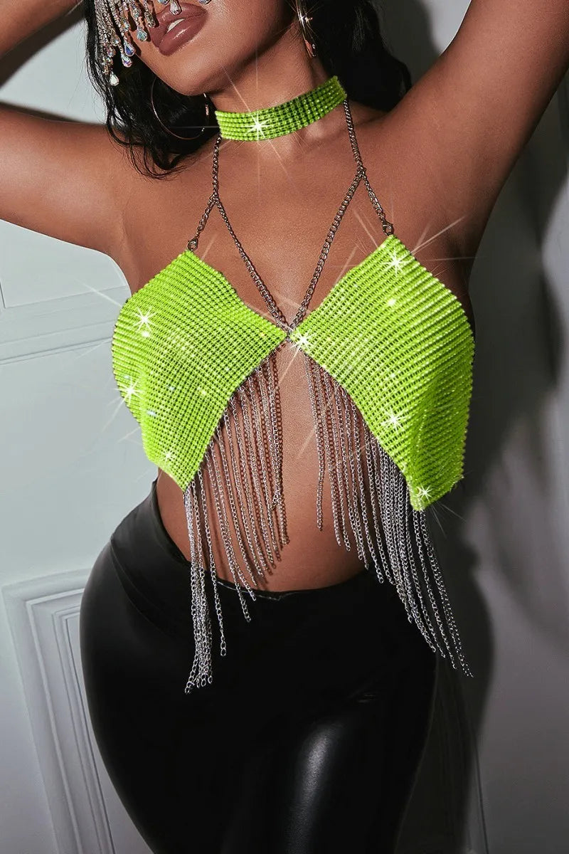 Tassel Chains Backless Halter Tops