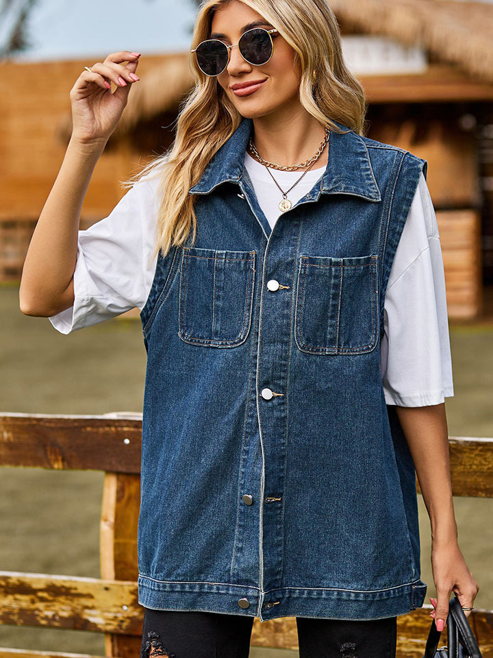 Button Up Sleeveless Denim Jacket
