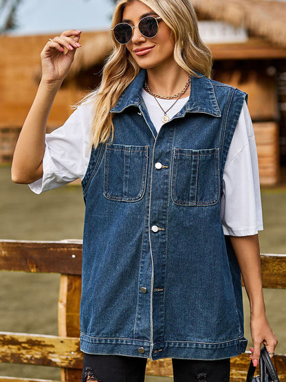 Button Up Sleeveless Denim Jacket
