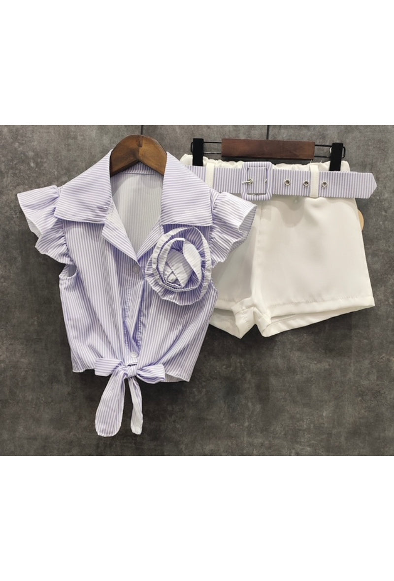 Shirt + shorts set with matching belt