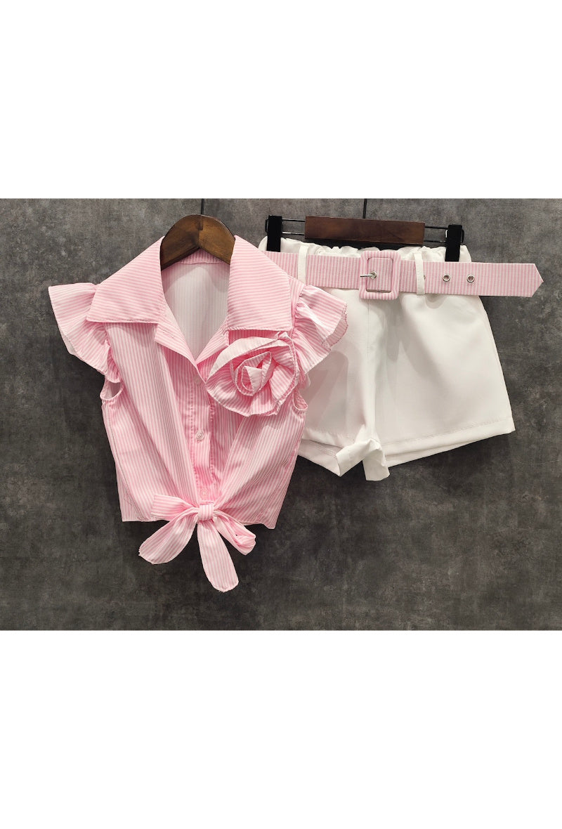 Shirt + shorts set with matching belt