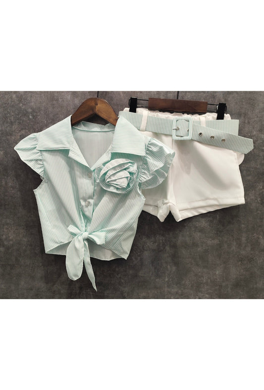 Shirt + shorts set with matching belt