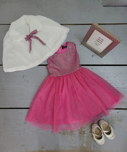 Girls' Sequined Dress and Faux Fur Vest Set