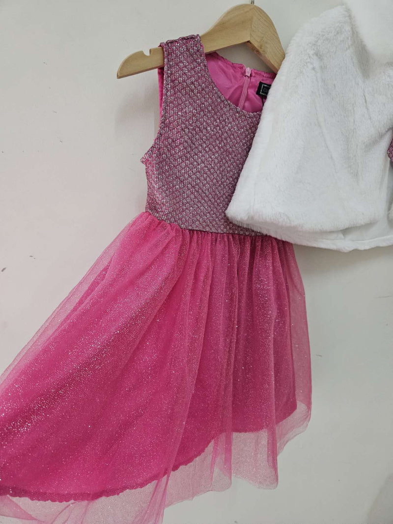 Girls' Sequined Dress and Faux Fur Vest Set