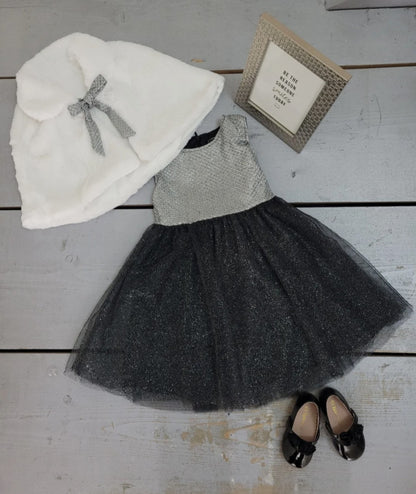 Girls' Sequined Dress and Faux Fur Vest Set