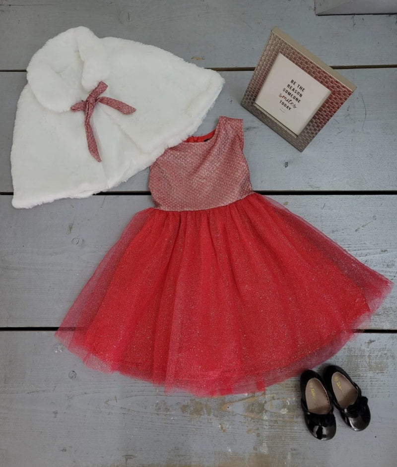 Girls' Sequined Dress and Faux Fur Vest Set