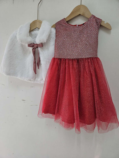 Girls' Sequined Dress and Faux Fur Vest Set