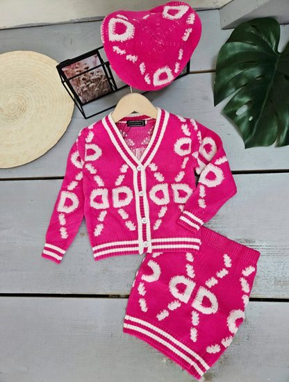 Girls' Two-Tone Vest and Short Skirt Set with Beret