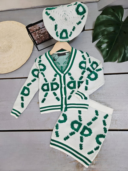 Girls' Two-Tone Vest and Short Skirt Set with Beret