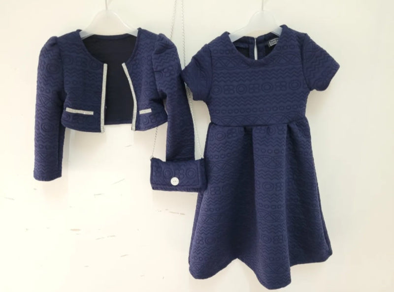 Girls' Plain Vest and Dress Set with Textured Pattern