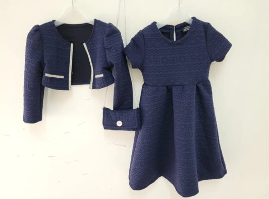 Girls' Plain Vest and Dress Set with Textured Pattern