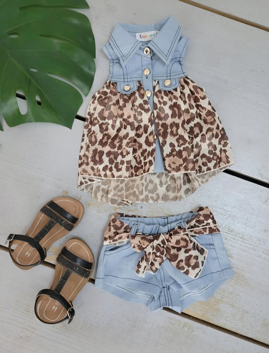 Baby Girl's Tunic and Jeans Shorts and Light Colorful Veil Set