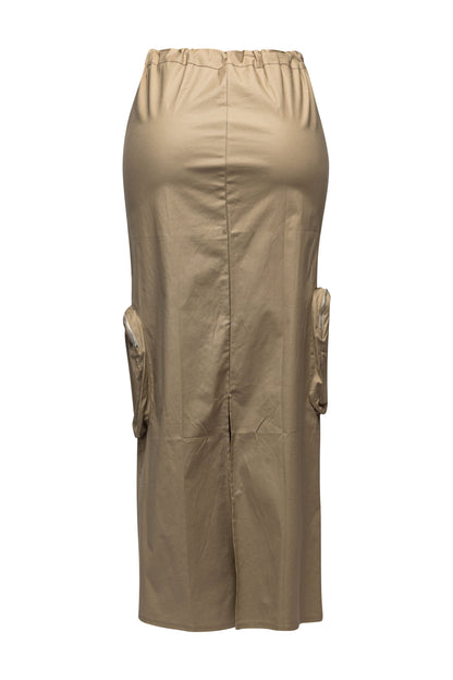 Side zippered pocket maxi cargo skirt