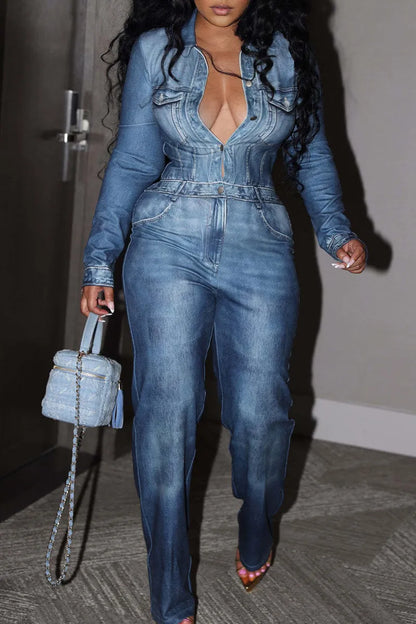 Buckle V Neck Regular Jumpsuits