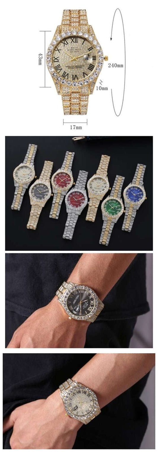 Luxurious Shining Rhinestone Embellished Roman Numerals Design Fashion Women Wrist Watch