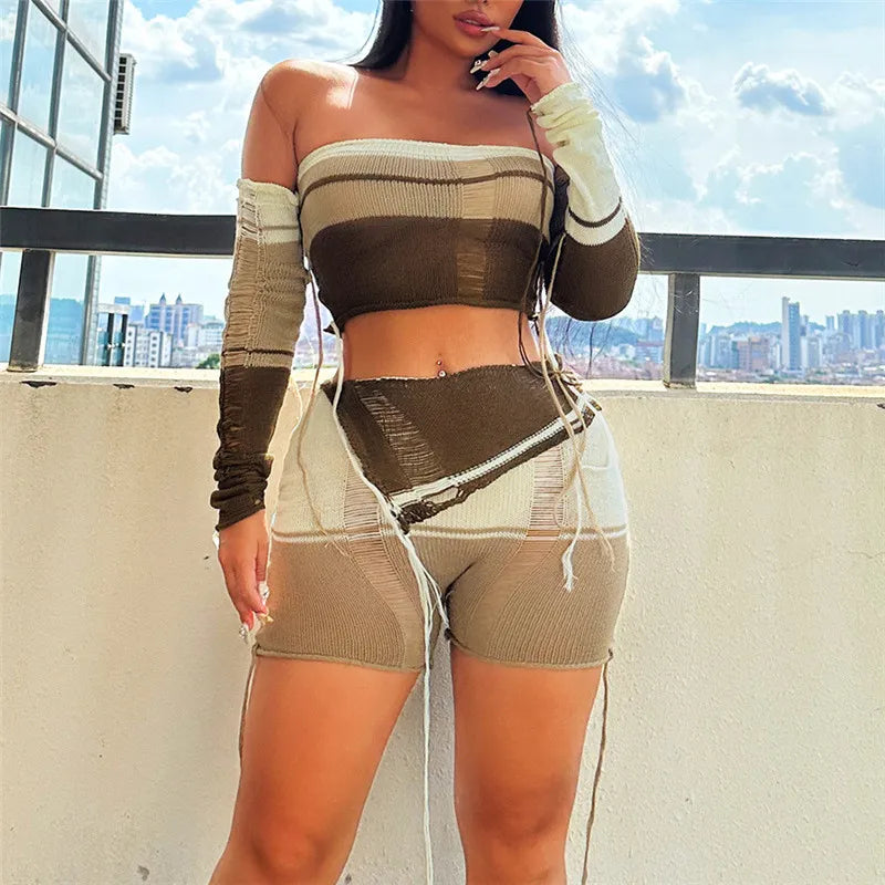 Sexy Tube Top High Waist Shorts Set
