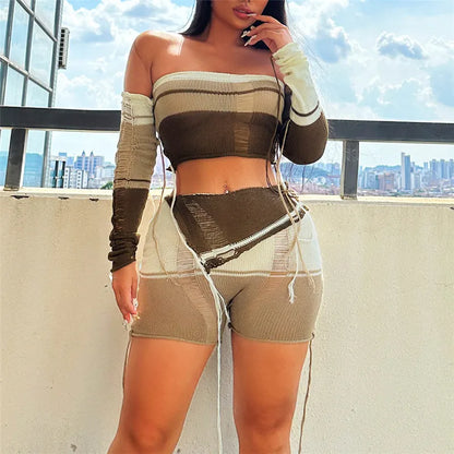 Sexy Tube Top High Waist Shorts Set