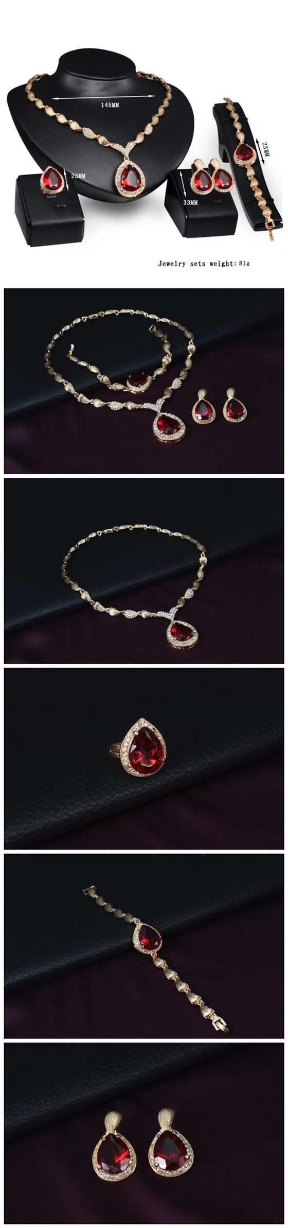 Ruby Embellished 4pcs Bridal  Golden Jewelry Set