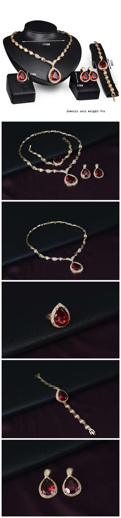 Ruby Embellished 4pcs Bridal  Golden Jewelry Set