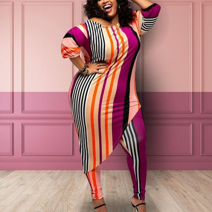 Fuchsia Striped Top Leggings Set