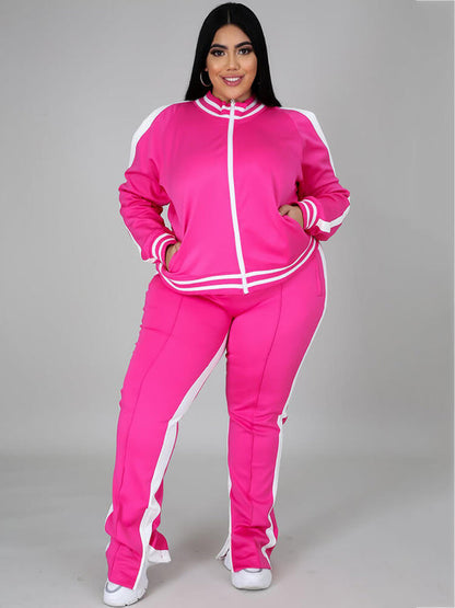 Plus Size Cold Shoulder Jacket+Pants Sets