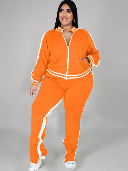 Plus Size Cold Shoulder Jacket+Pants Sets