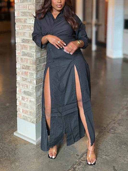 Split Button Shirt Dress