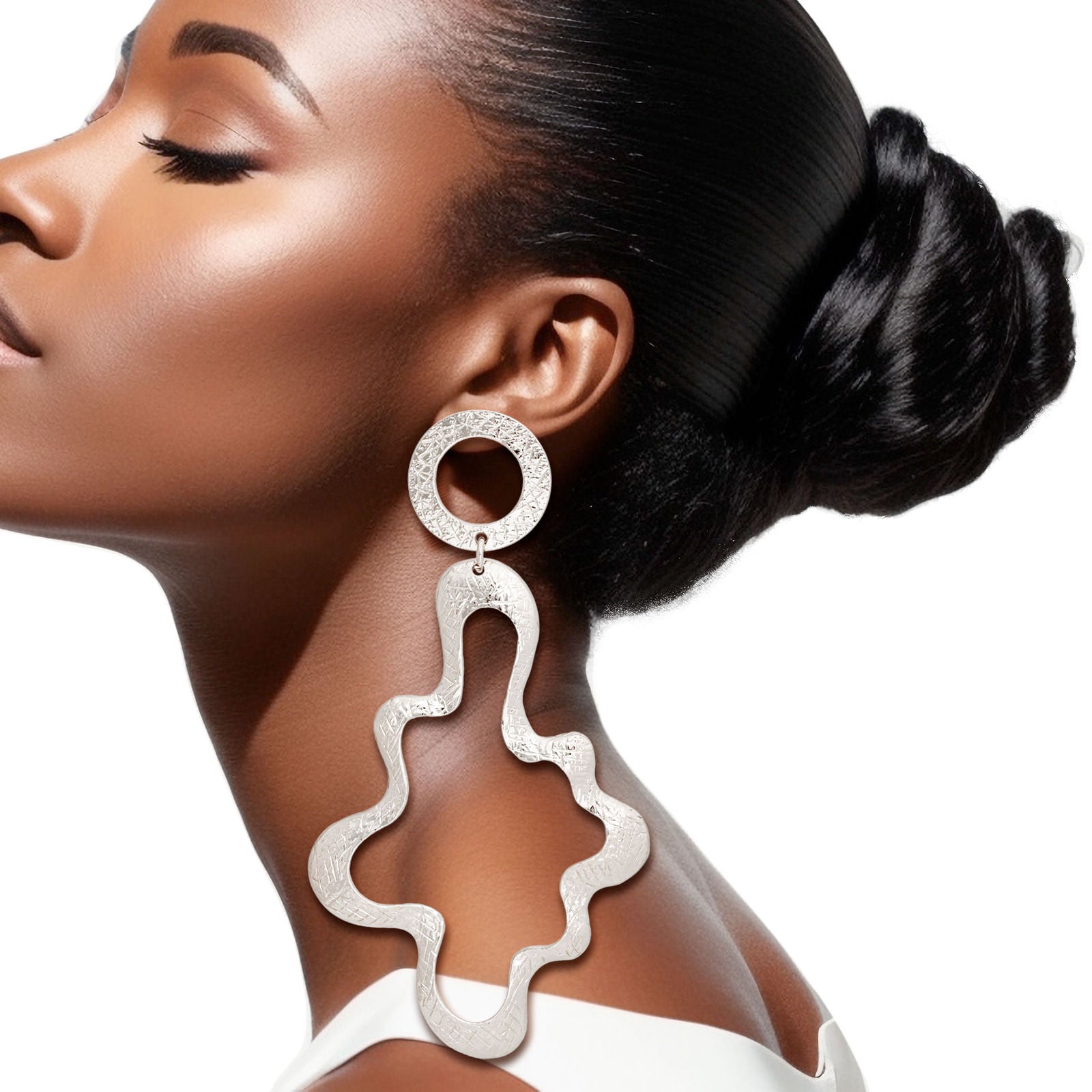Drop XLarge Silver Wavy Metal Earrings for Women