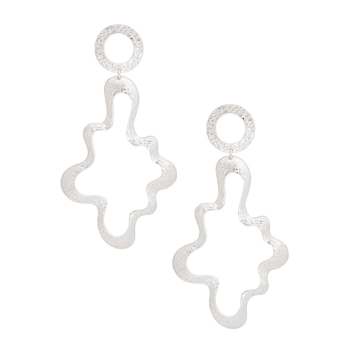Drop XLarge Silver Wavy Metal Earrings for Women
