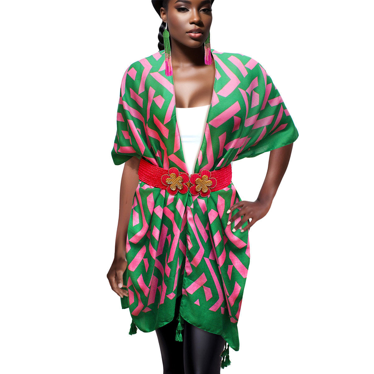 Kimono Geo Print Pink and Green for Women