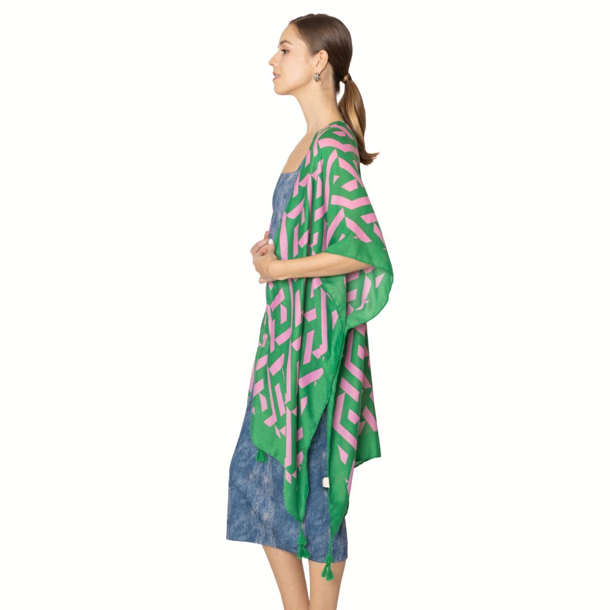 Kimono Geo Print Pink and Green for Women
