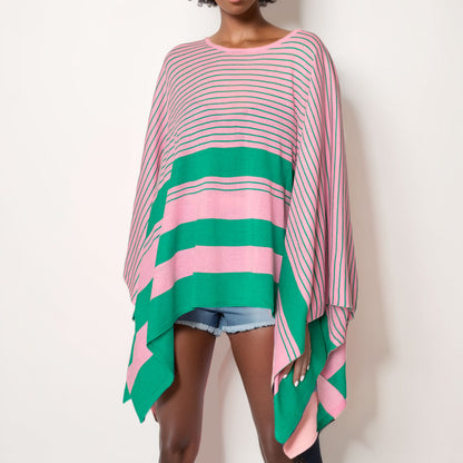 AKA Poncho Striped Pink and Green