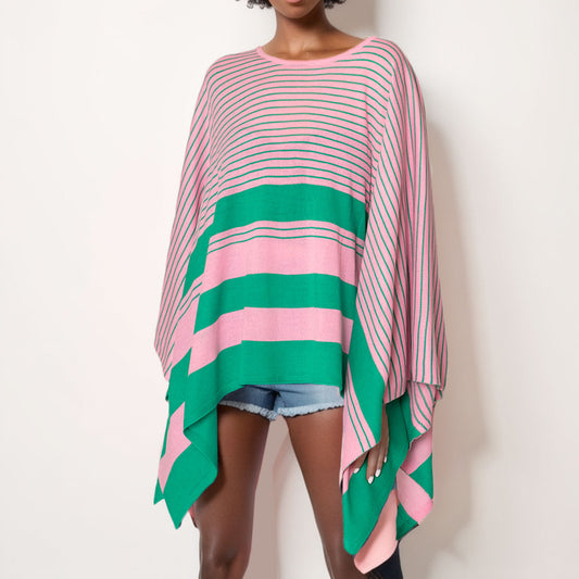 AKA Poncho Striped Pink and Green
