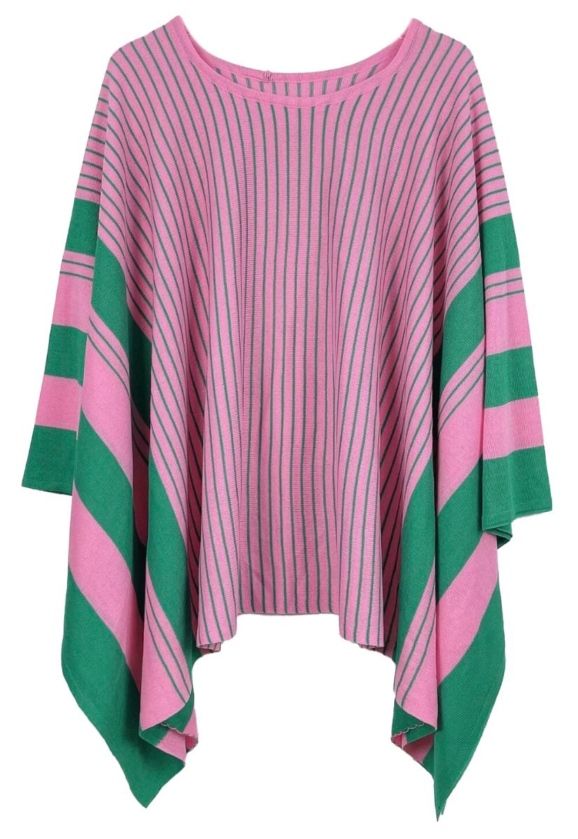 AKA Poncho Striped Pink and Green