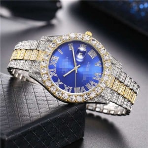 Luxurious Shining Rhinestone Embellished Roman Numerals Design Fashion Women Wrist Watch