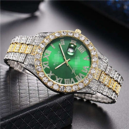 Luxurious Shining Rhinestone Embellished Roman Numerals Design Fashion Women Wrist Watch