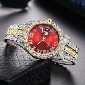 Luxurious Shining Rhinestone Embellished Roman Numerals Design Fashion Women Wrist Watch
