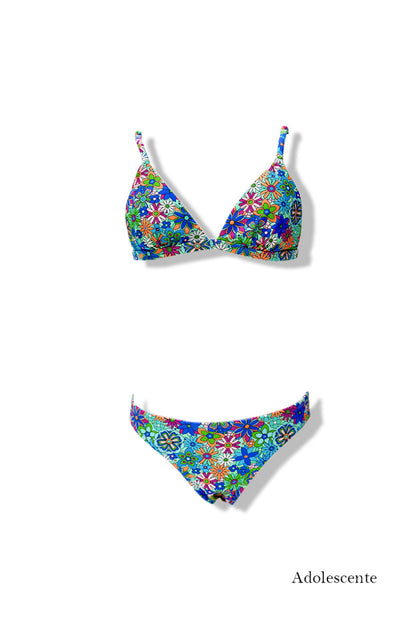 Teenage Girls Floral Print Triangle Bikini Swimsuit