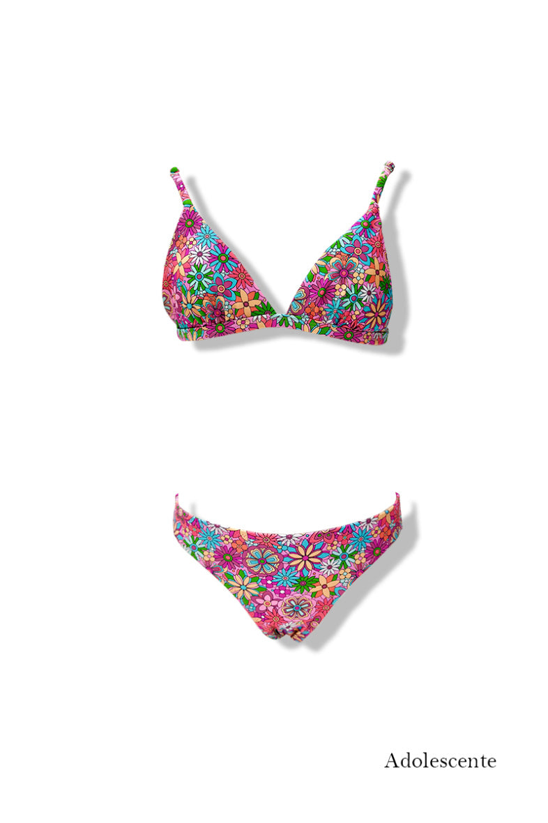 Teenage Girls Floral Print Triangle Bikini Swimsuit