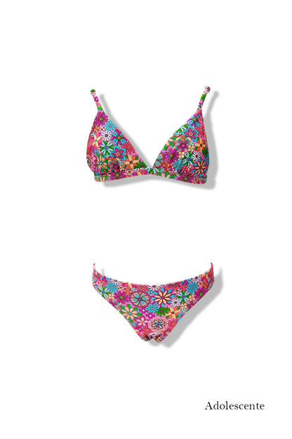 Teenage Girls Floral Print Triangle Bikini Swimsuit