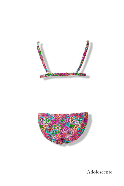 Teenage Girls Floral Print Triangle Bikini Swimsuit