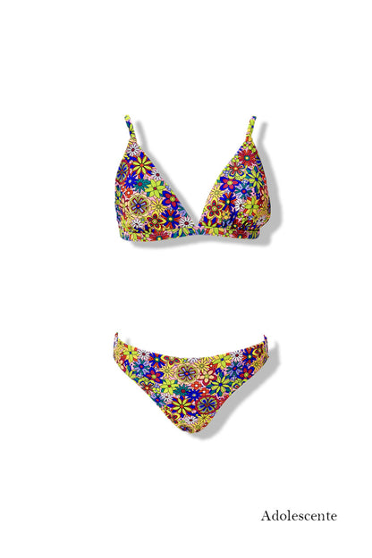Teenage Girls Floral Print Triangle Bikini Swimsuit