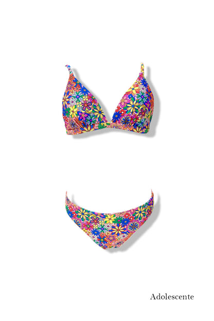 Teenage Girls Floral Print Triangle Bikini Swimsuit