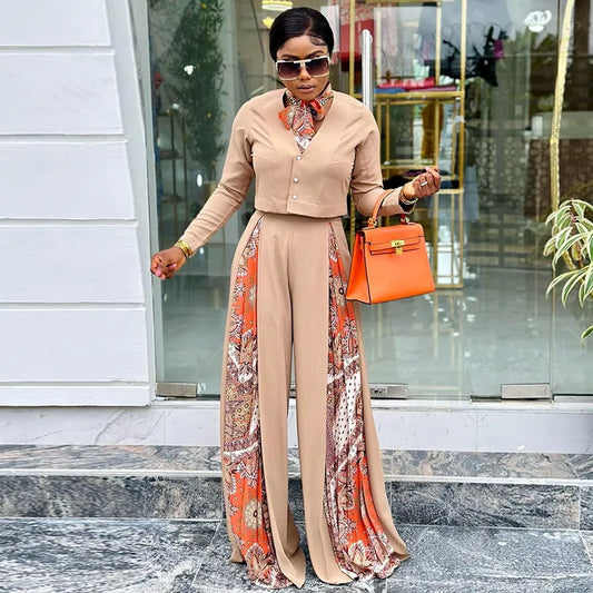 Long-Sleeve Wide-Leg Pants Two-Piece Set