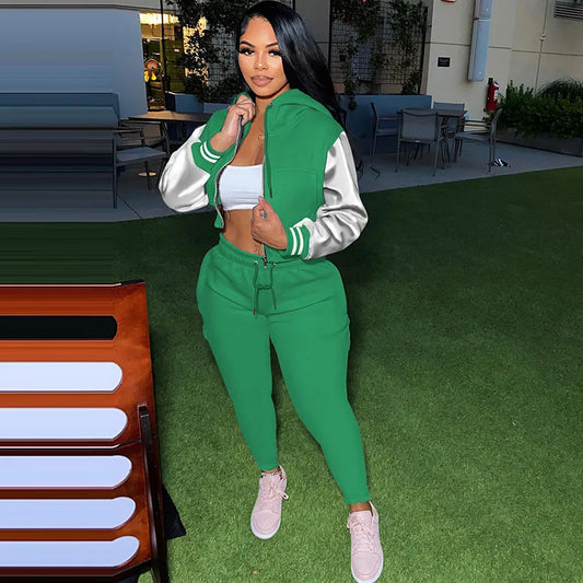 Hooded Zipper Top Pants Set