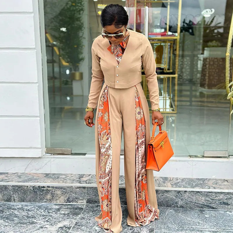 Long-Sleeve Wide-Leg Pants Two-Piece Set