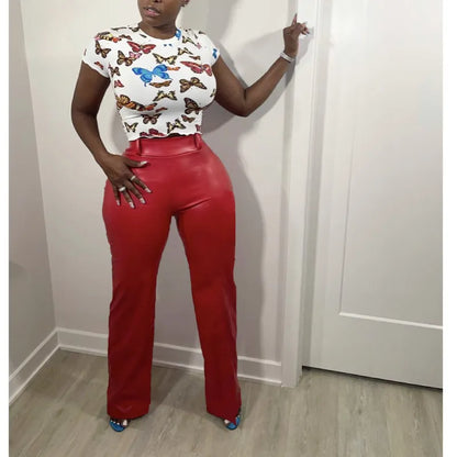 Zipper PU Wide Leg Pants