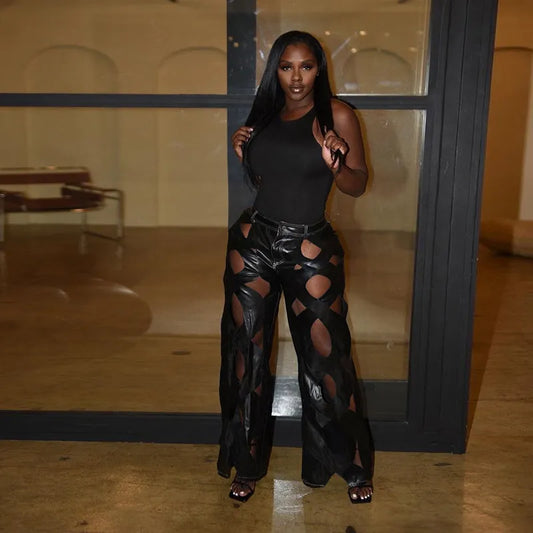 Sexy Cutout Pu Leather Pants