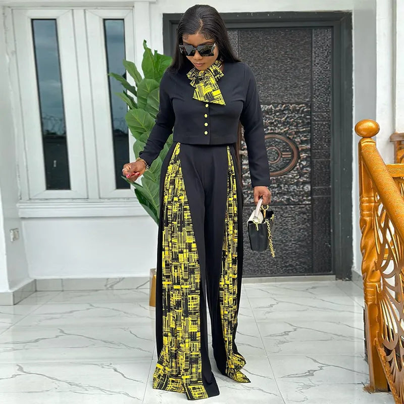 Long-Sleeve Wide-Leg Pants Two-Piece Set